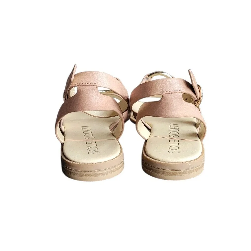 SOLE SOCIETY 7.5M Neutral Leather Sallan O-Ring Sandal Women